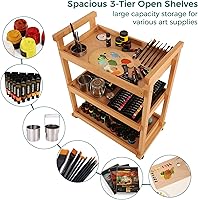 Vista 6 de VISWIN Organizador de carrito de arte, organizador de almacenamiento de suministros de arte de madera de haya maciza con ruedas giratorias, carrito