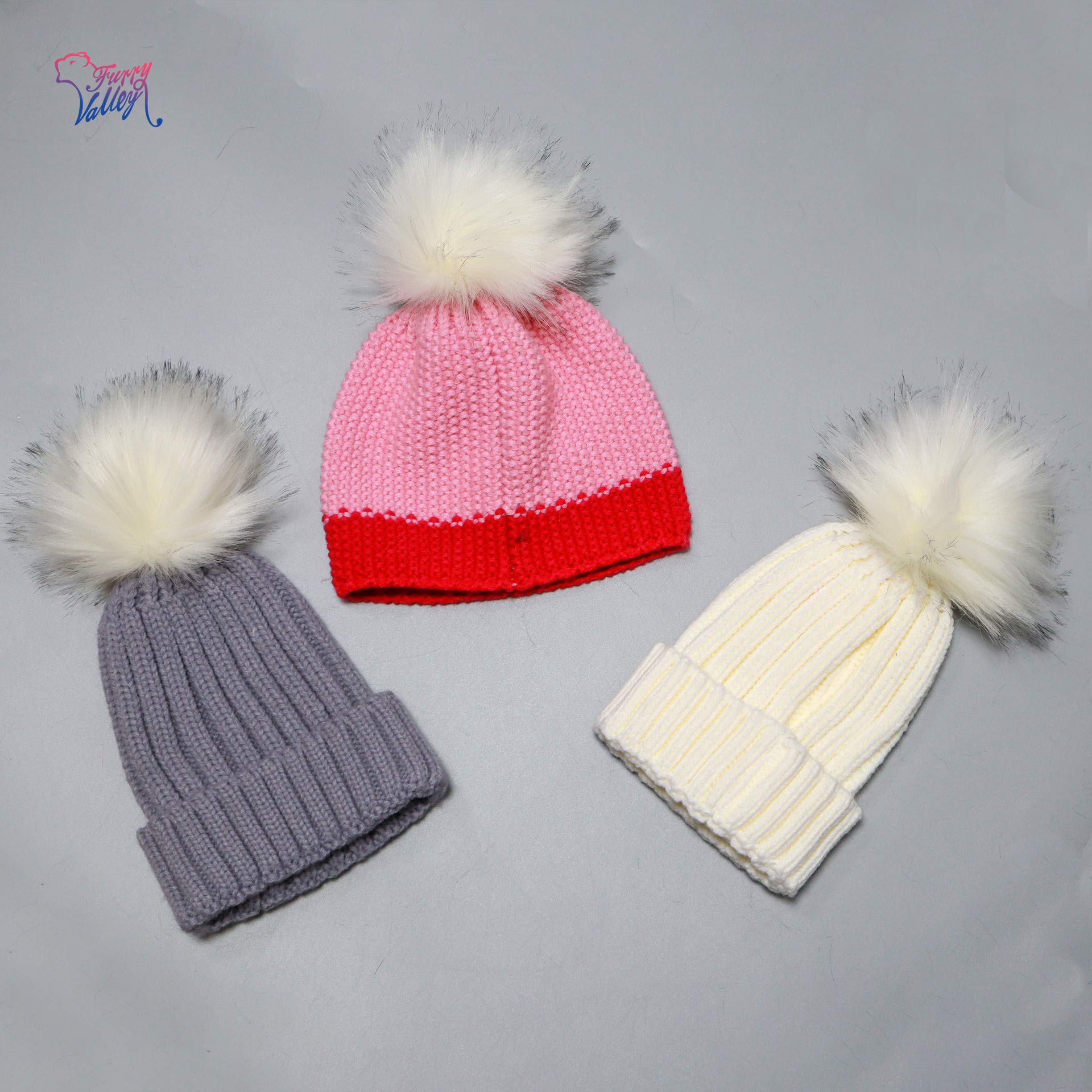 Lot De 6 Pompons Fausse Fourrure 16cm - Blanc, Beige, Gris - Pour Chapeaux, écharpes, DIY