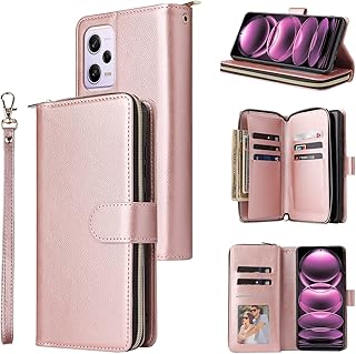 MDYH AYHC For Redmi Note 12 Pro Speed ​​/ Note 12 Pro Global/Poco X5 Pro 9 Ranuras for Tarjetas Cremallera Cartera Bolsa Funda de Cuero for teléfono RRTYKK (Color : Rose Gold)