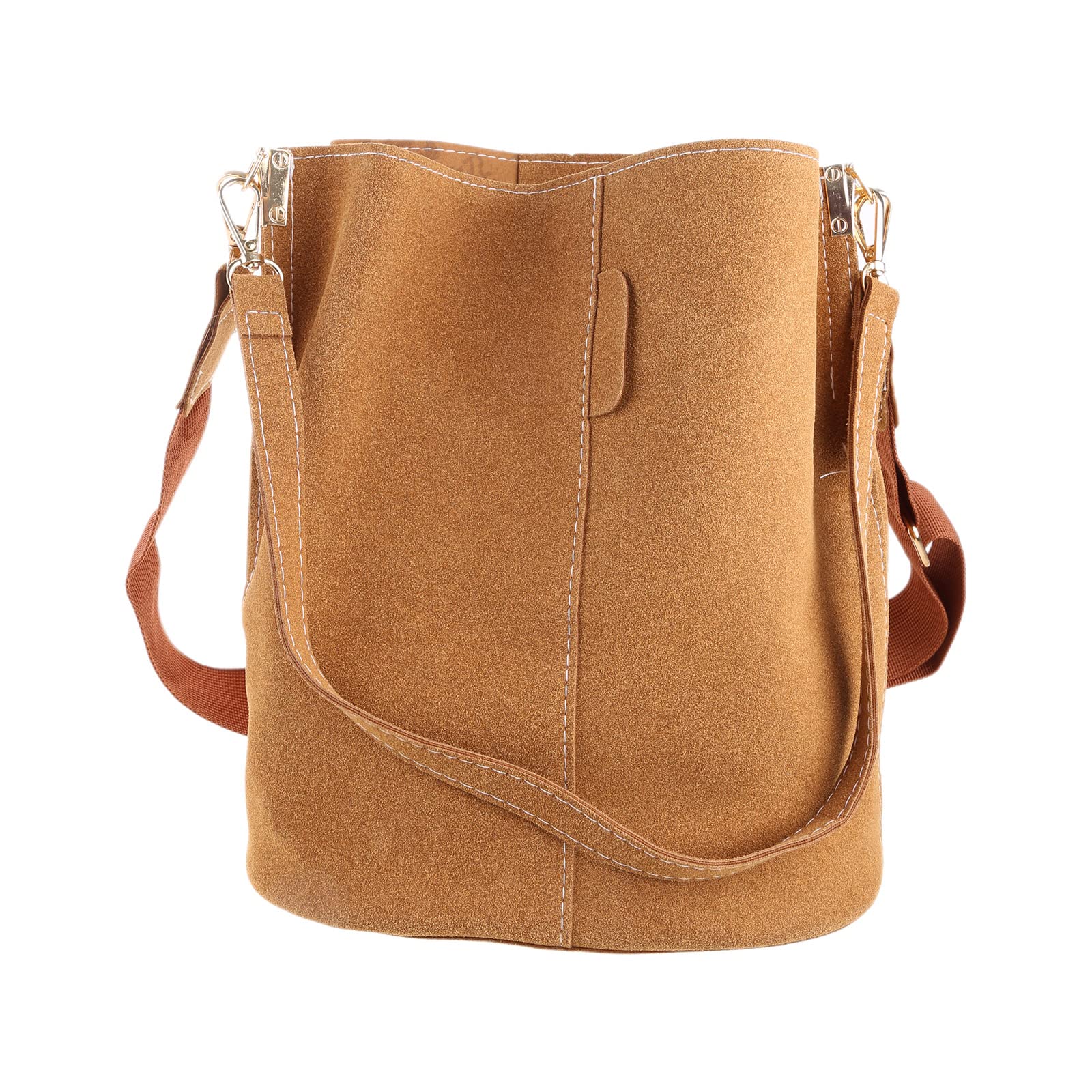 HDBD Women's Vintage Bucket Tote PU Leather Shoulder Bag Handbag with Adjustable Strap Retro Messenger Bag - Brown, 23.5 x 16 x 28.5 cm