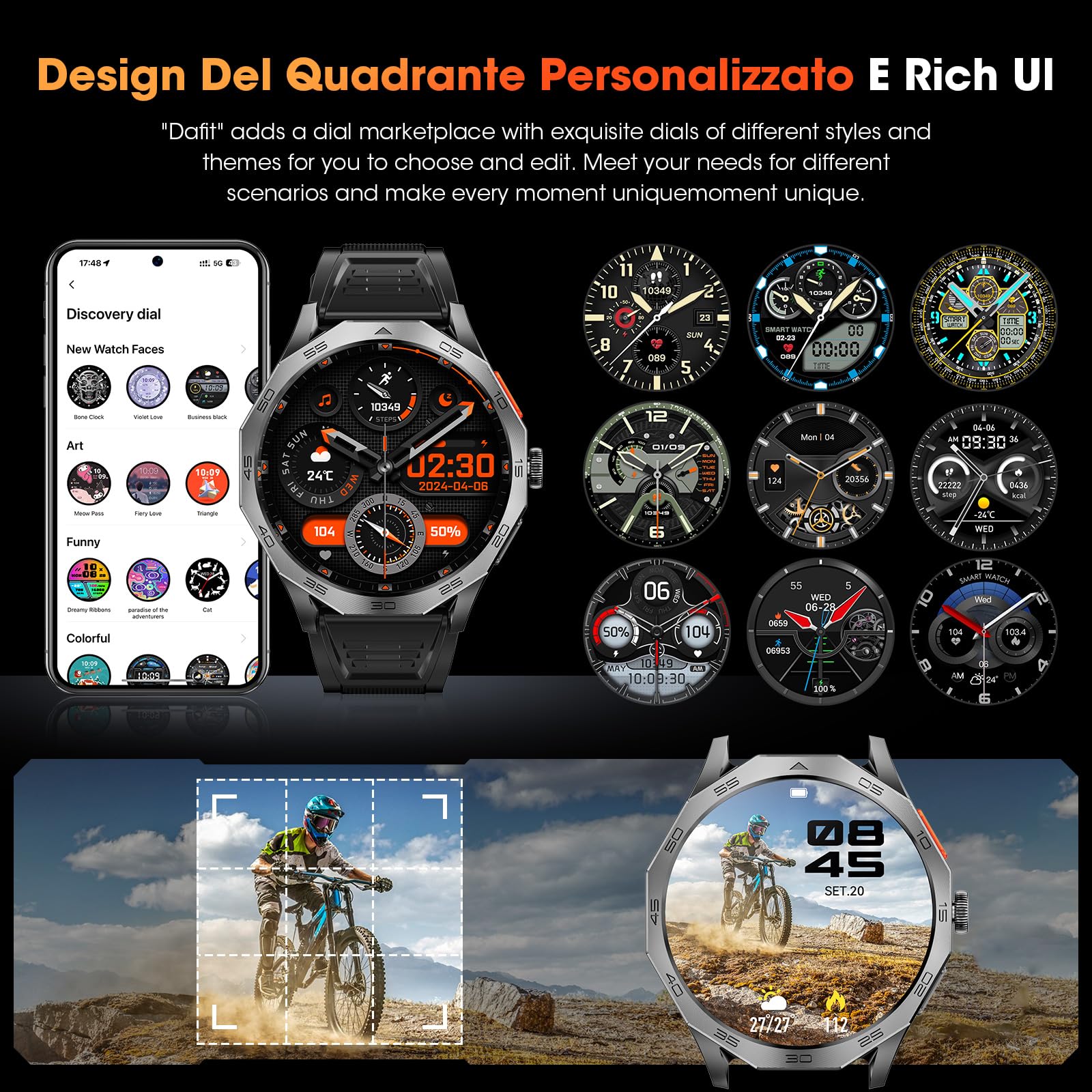 Orologio Militare Uomo 1.85" HD 710mAh IP68 Impermeabile Smartwatch Uomo con Chiamate Bluetooth Smart Watch con Sonno/Cardiofrequenzimetro Orologio Smartwatch Compatibile iOS Android, Nero