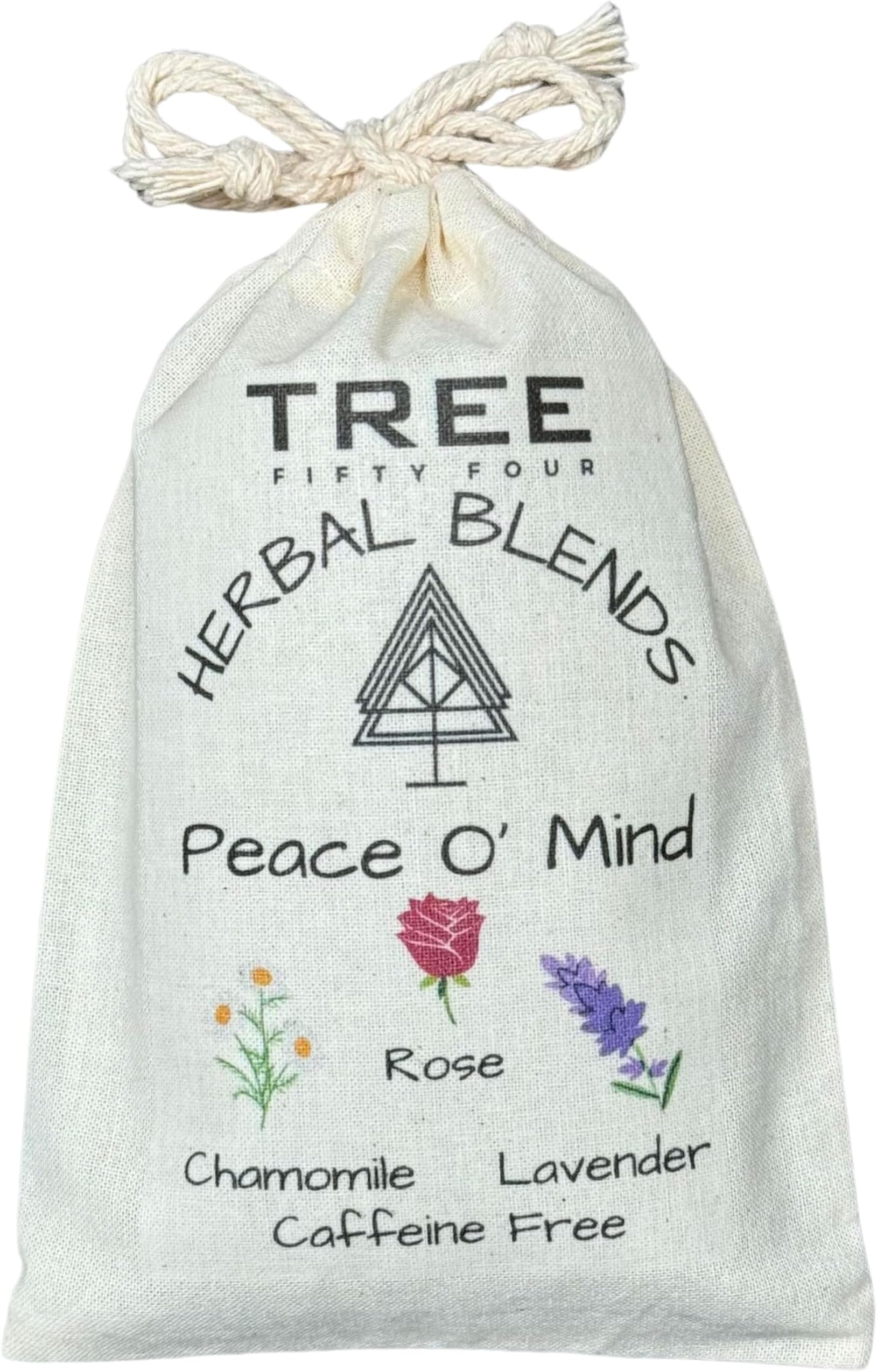 Peace O' Mind Herbal Blend - Chamomile, Red Rose Petals, Lavender | Natural Caffeine Free Tea & Smoke Blend by Tree Fifty Four | 30 Cups