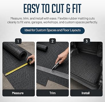 Black Rubber Matting Roll | Thick Heavy Duty Flooring Mat, Indoor & Outdoor, Non-Slip, Waterproof & Easy to Cut | Ideal for Garage, Vans, Gym, Shed Floor | 1.5m Width 3mm (Checker Plate, 4m x 1.5m)
