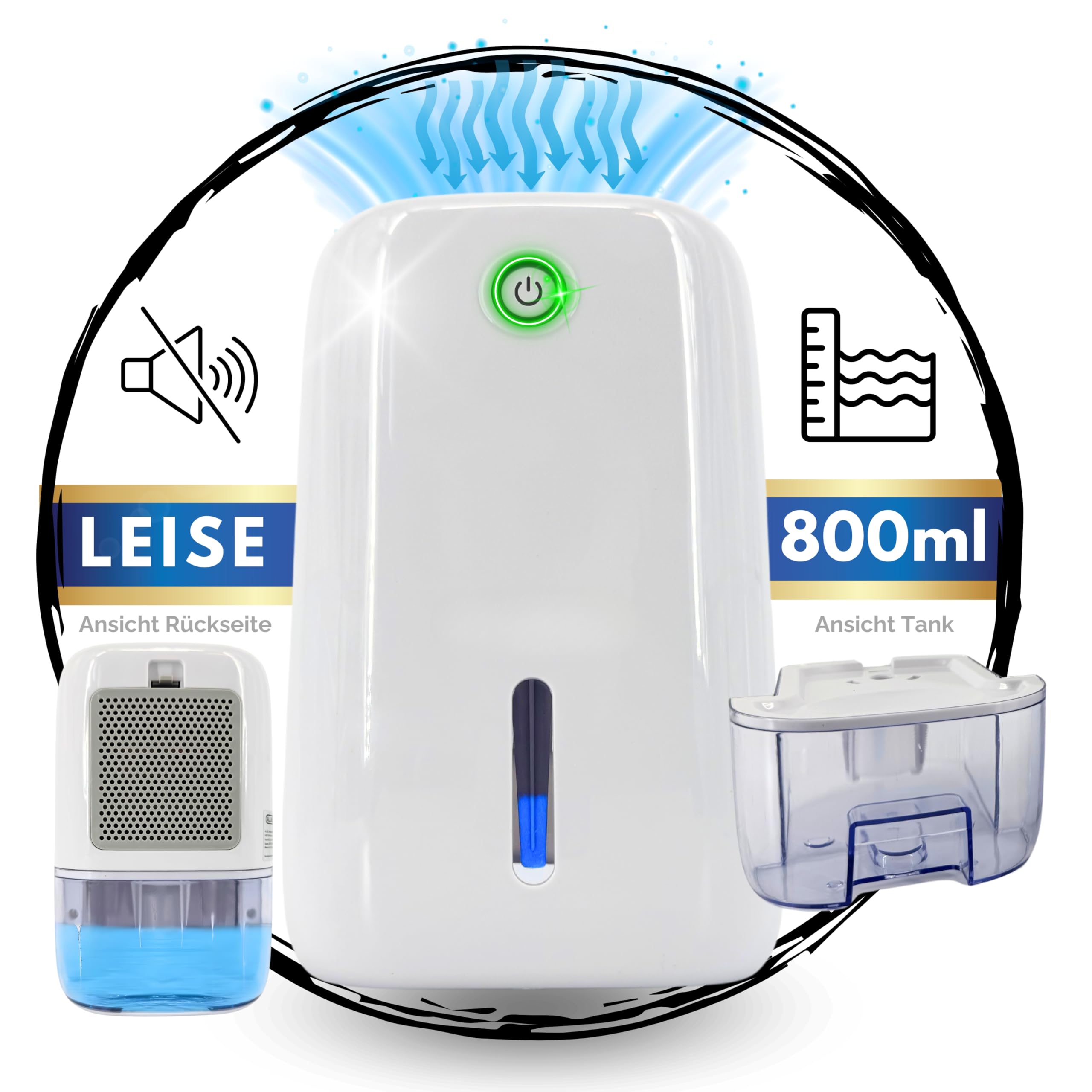 TronicXL Déshumidificateur électrique silencieux 800 ml - Petit déshumidificateur pour chambre à coucher, salle de bain, cave, hygro contrôle de la température