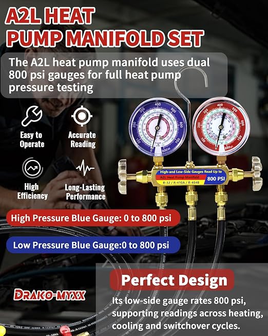 Manifold para bomba de calor con doble manómetro 800 PSI miniatura 3