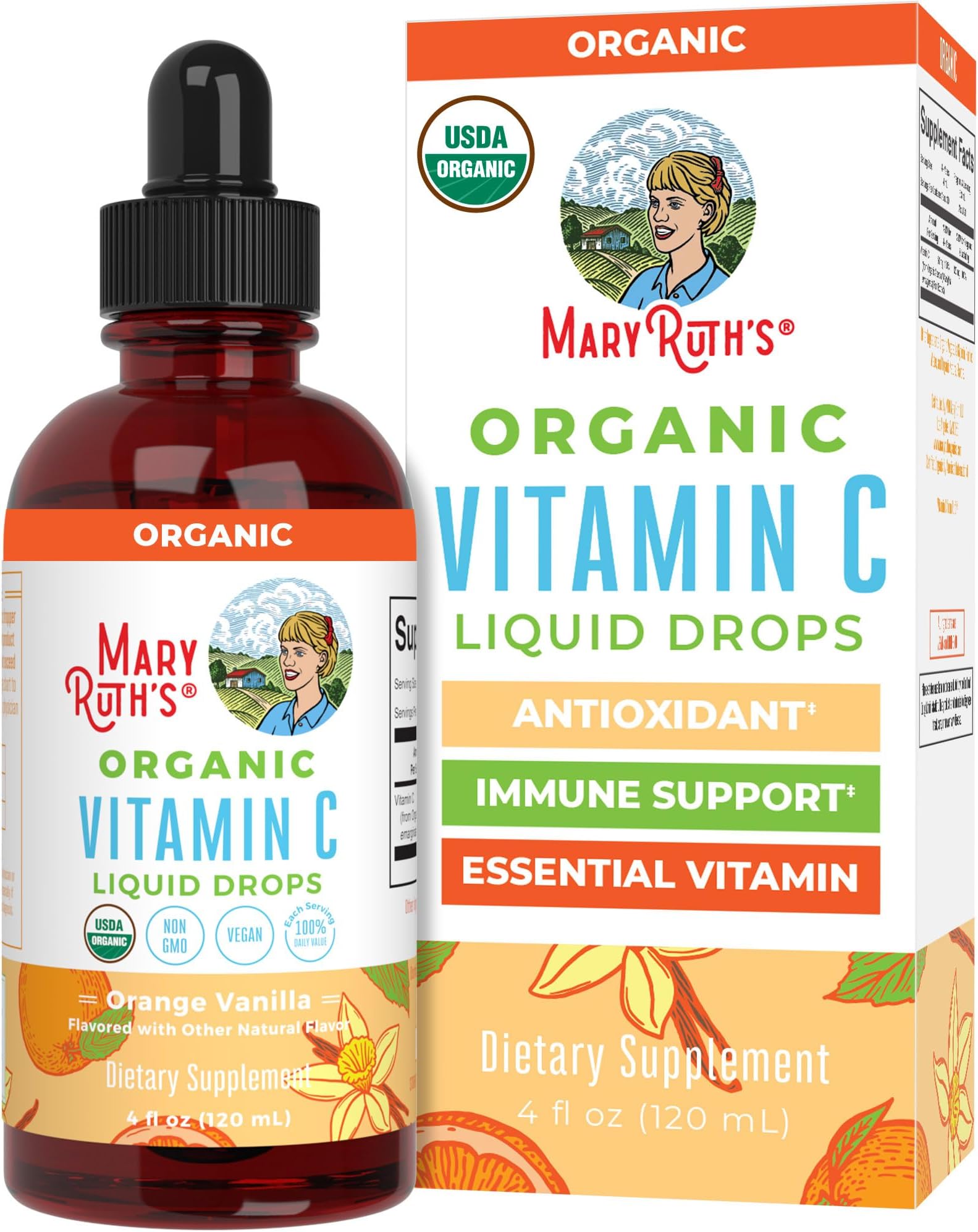 Organic Vitamin C Supplement | Liquid Vitamin C Liquid Drops for Adults & Kids | Immune Support Supplement for Overall Health | Vegan | Non-GMO | Gluten Free | 4 Fl Oz