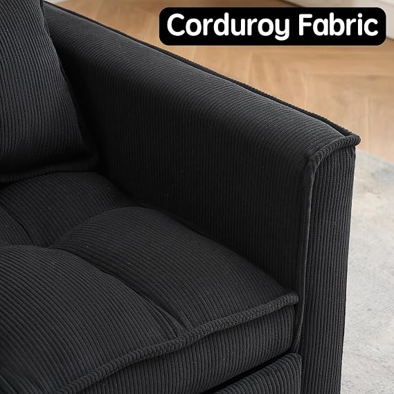 Wakefit 3 in 1 Convertible Sleeper Sofa Bed, Futon Couches for Living Room with Side Pocket | Adjustable Backrest| Corduroy Fabric | Pull Out Couch | Recliner Loveseat | Sectional Sofa, Black