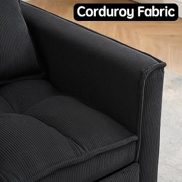 Wakefit 3 in 1 Convertible Sleeper Sofa Bed, Futon Couches for Living Room with Side Pocket | Adjustable Backrest| Corduroy Fabric | Pull Out Couch | Recliner Loveseat | Sectional Sofa, Black