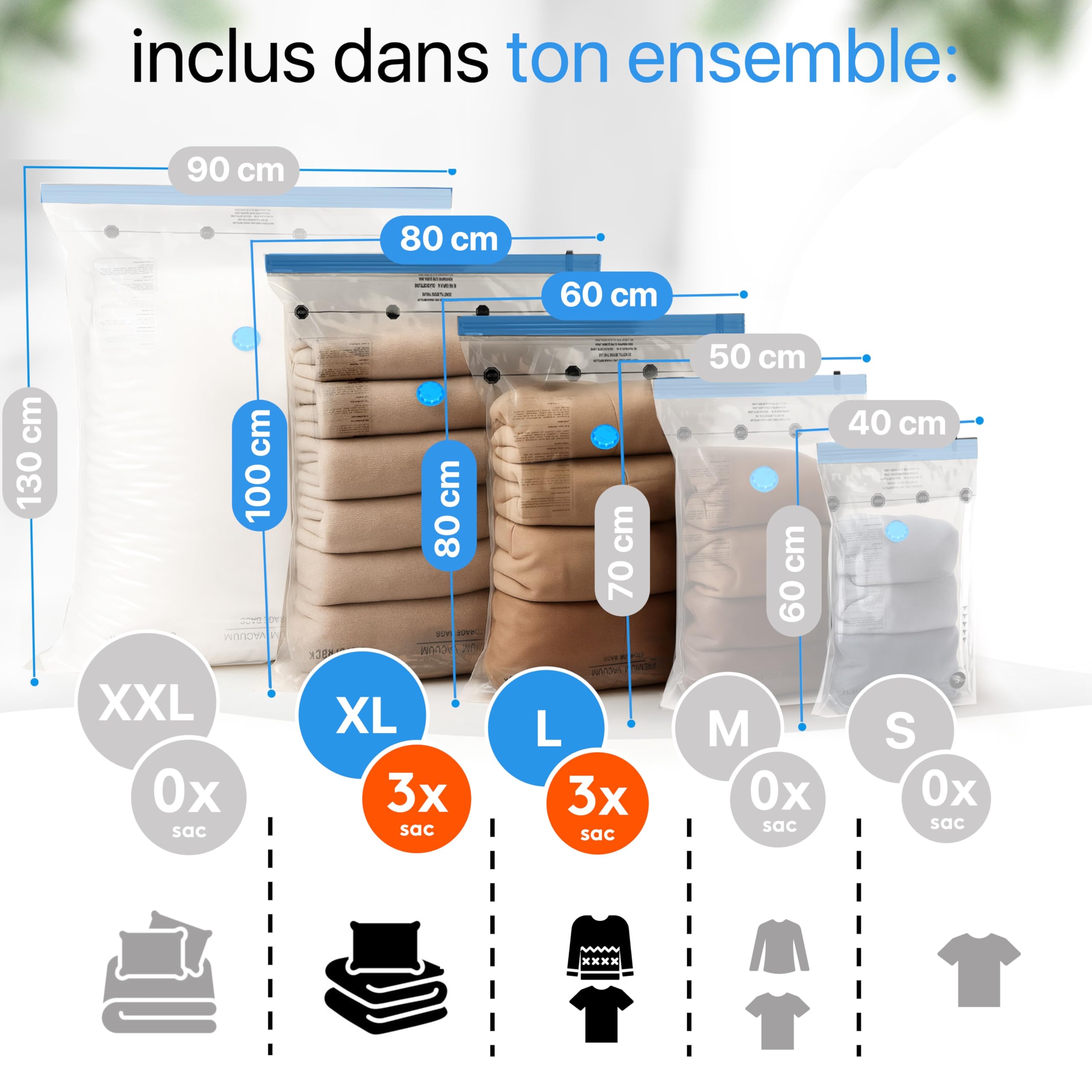 SilverRack Ensemble de Sacs de Rangement sous Vide [6 Pièces] en 2 Tailles (3x 60x80 cm / 3x 80x100 cm) - Sacs de Rangement sous Vide pour Vêtements et Couettes - pour Vêtements