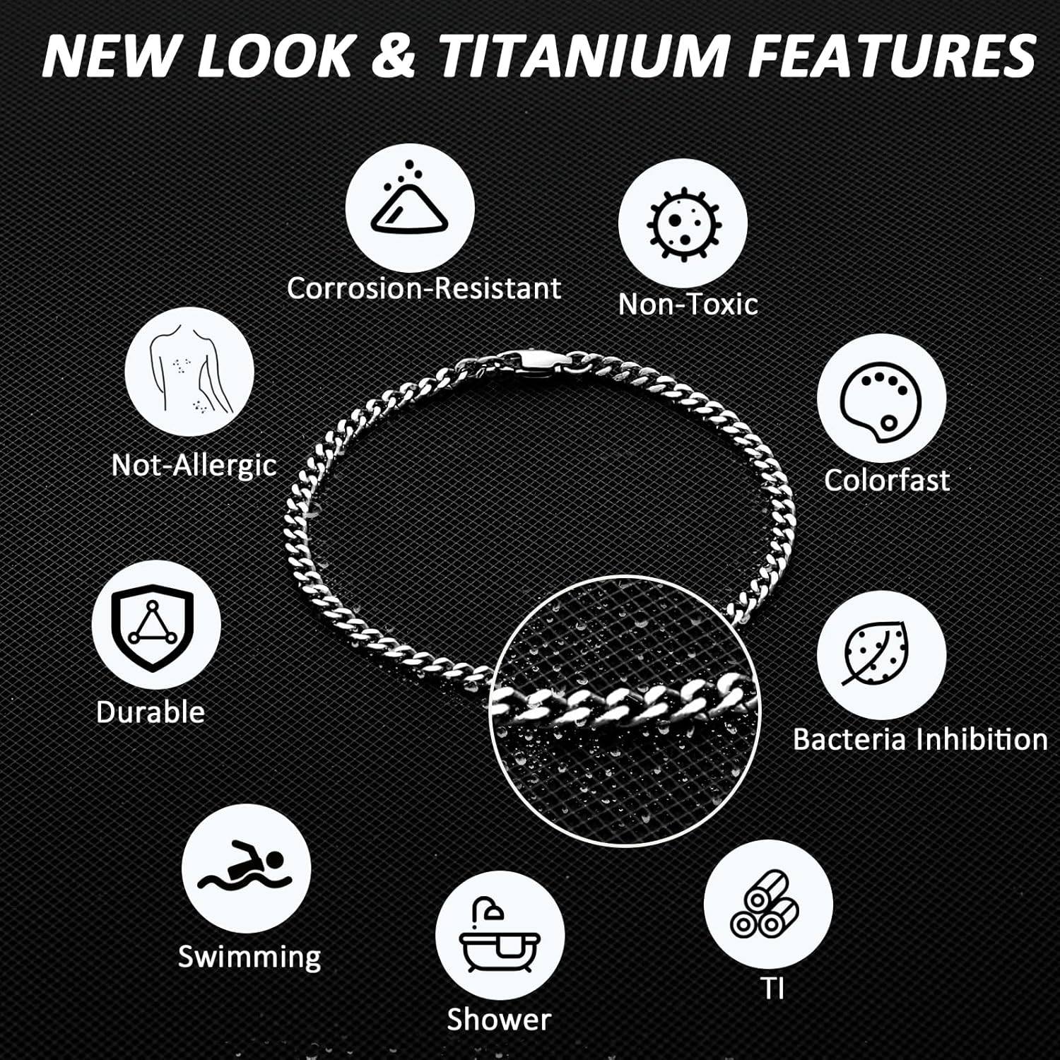 SanThree Solid Pure Titanium Cuban Link Bracelet Valentines Gifts for Him,3.5mm Finely Polished Skin Friendly Shinny Curb Chain Bracelets for Women Men Sensitive Skin Jewelry Gifts, 7.87" - Image 2