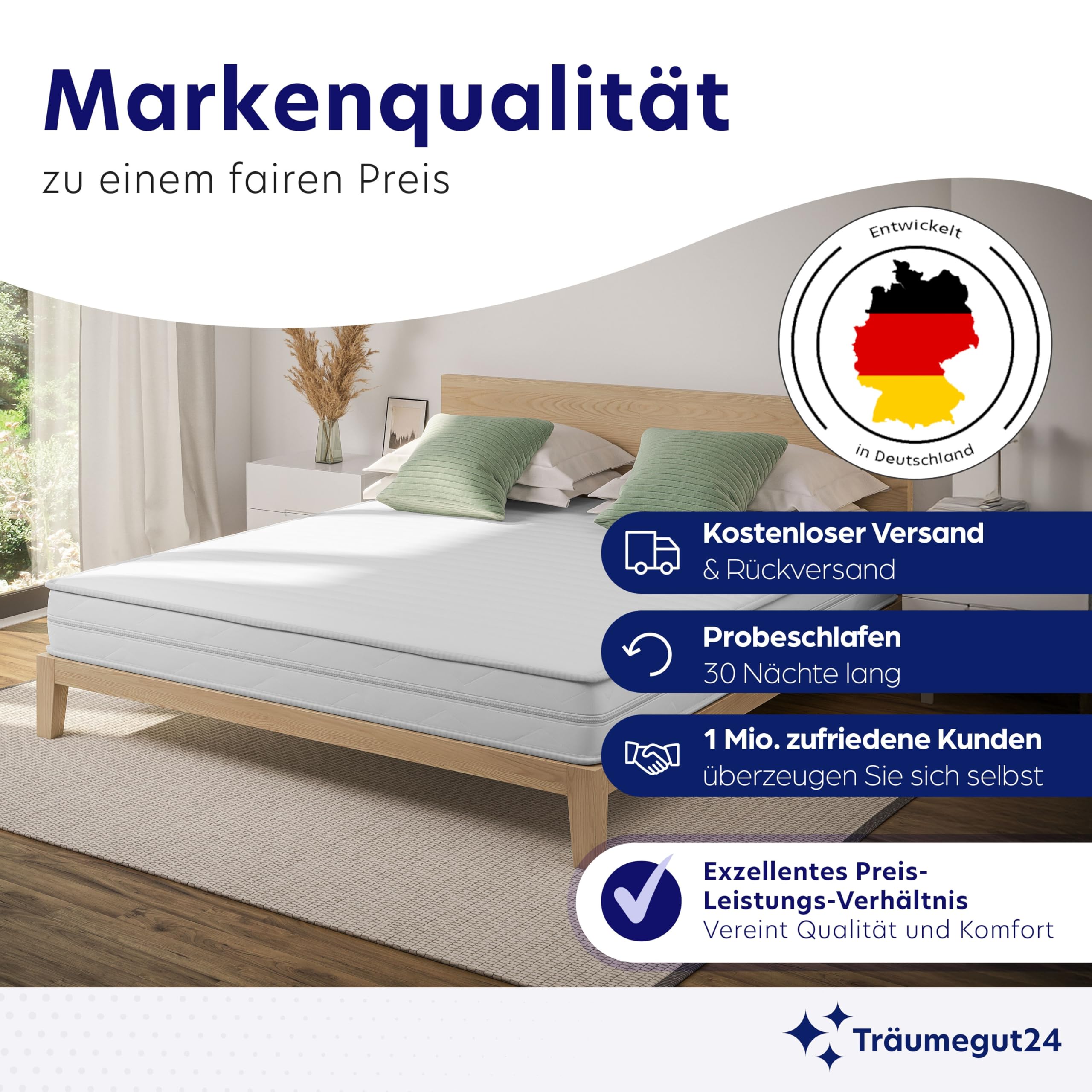Träumegut24 AquaFlex 7-Zonen Matratze 100x200 cm | H2&H3 | Ergonomische Kaltschaummatratze | Hypoallergen & Antibakteriell | Bezug abnehmbar & waschbar | Oeko-TEX® | (19cm, 100 x 200 cm)
