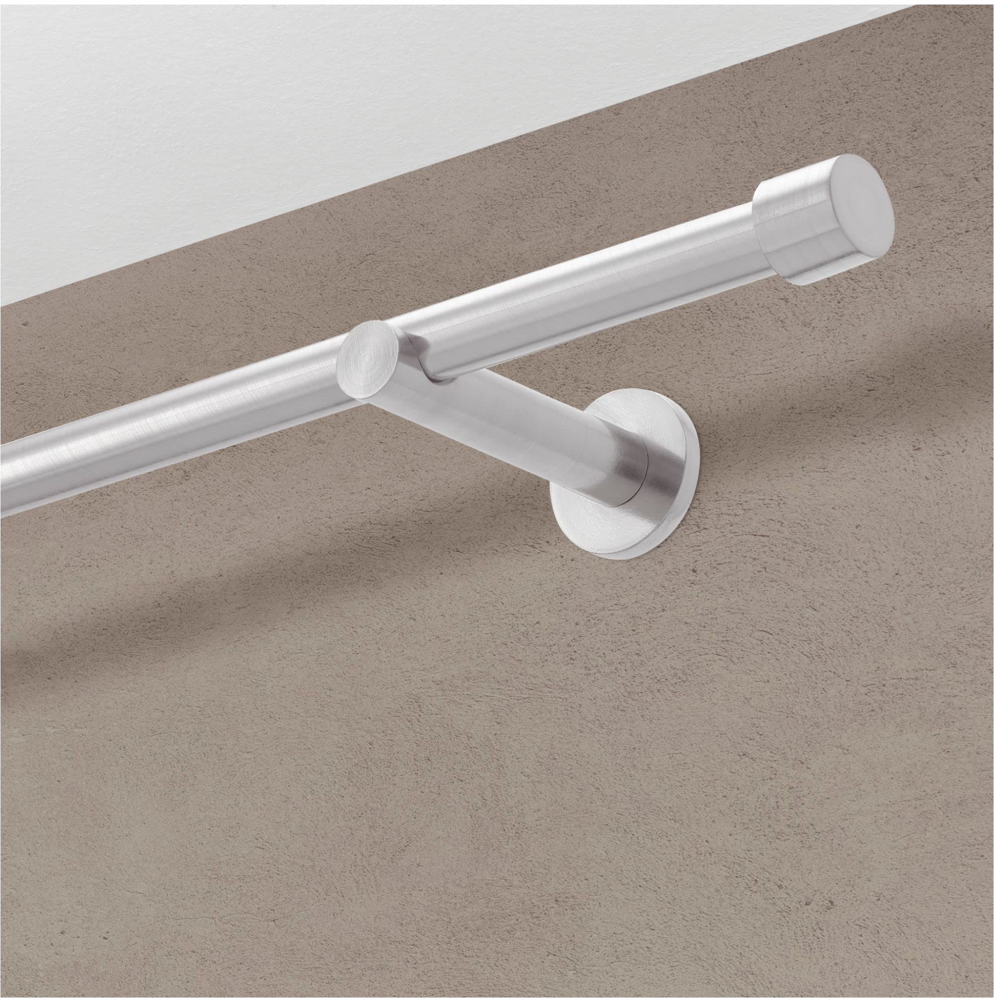 HUGG Gardinenstange Cap (vm.77) Ø 16mm, Wandmontage, Edelstahl-Optik - 200 cm