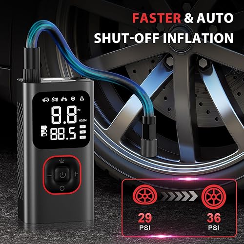 Miniatura 2 de Inflador de neumáticos, bomba de aire portátil, compresor de aire inalámbrico rápido de 150 PSI con apagado automático para neumáticos de automóvil,
