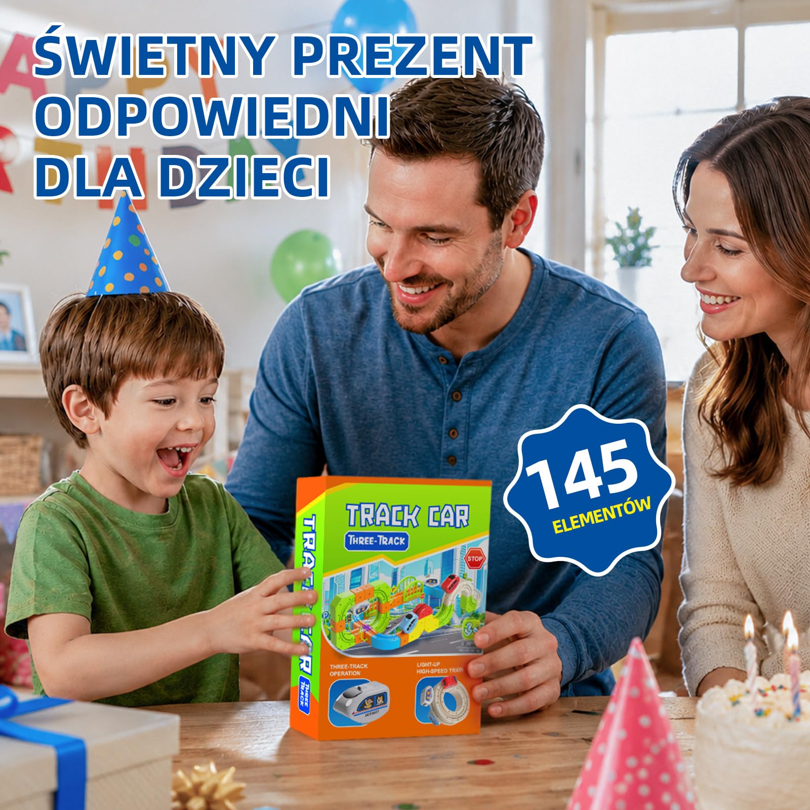 145-elementowy elektryczny tor kolejowy z kostek, zestaw pociągu 3D przeciw grawitacji, tor DIY do samodzielnego budowania, zabawka edukacyjna STEM i kreatywny prezent dla dzieci 3–8 lat