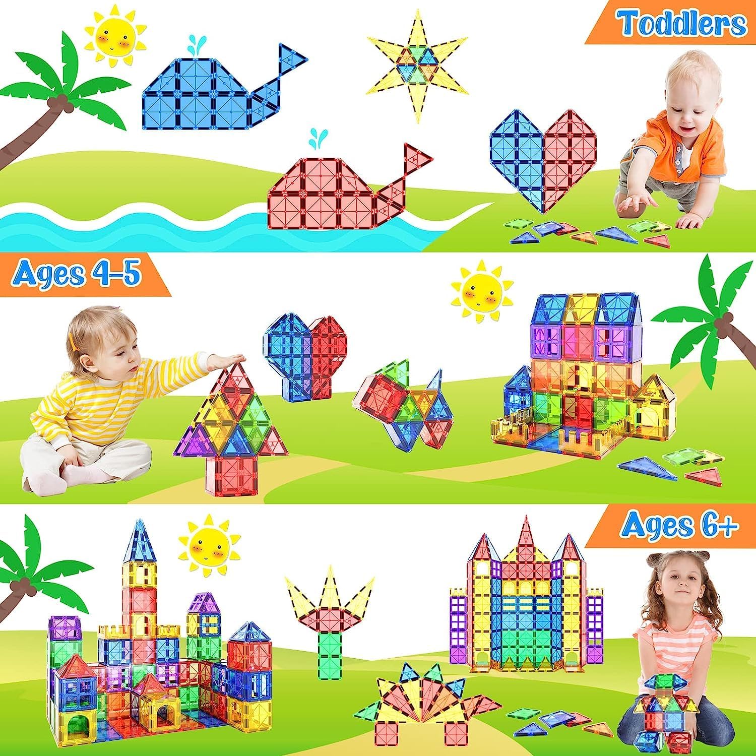 ANVIE & ABEER® Set of 60 Big (75mm) Magnetic Building Tiles for Kids, Educational Stacking Blocks for Boys Girls, Magnets Construction Toys, (Big Tiles Set of 60 PCS) 2
