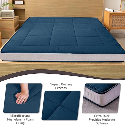 Miniatura 3 de YOSHOOT Colchón de futón japonés extra grueso de 6 pulgadas, colchón plegable de tatami para adultos e invitados, individual, plumas grises
