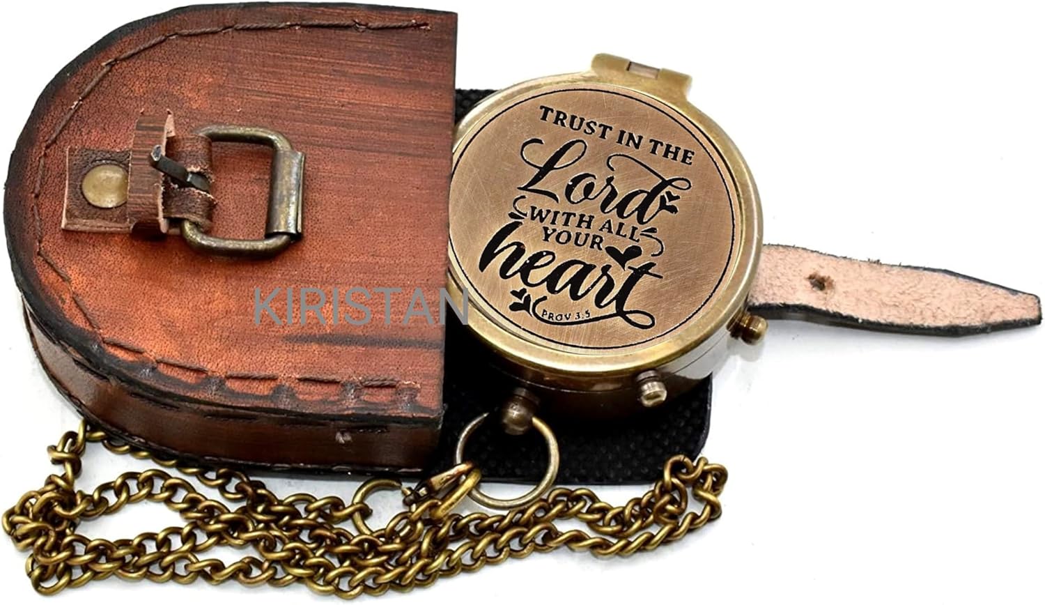 Trust in The Lord with All Your Heart Brass Antique Engraved Pocket Compass with Leather Case Unique Gift for Men and Women, Religious Gift, Baptism Gift, Graduation Gift, Compass - Image 6