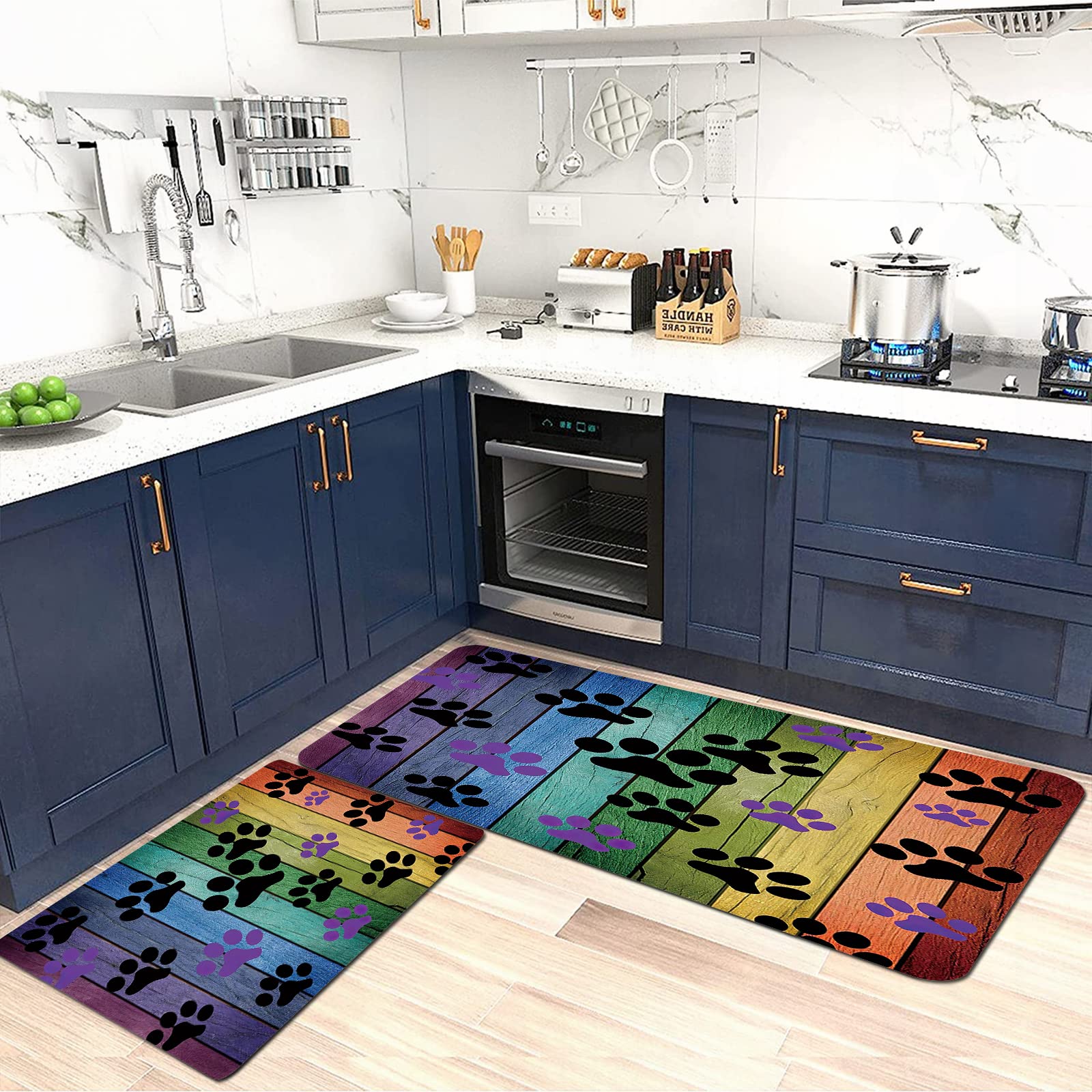 Lot De 2 Tapis De Cuisine Antidérapants - Motif Chien, Absorbants Et Confortables Pour évier Et Cuisinière