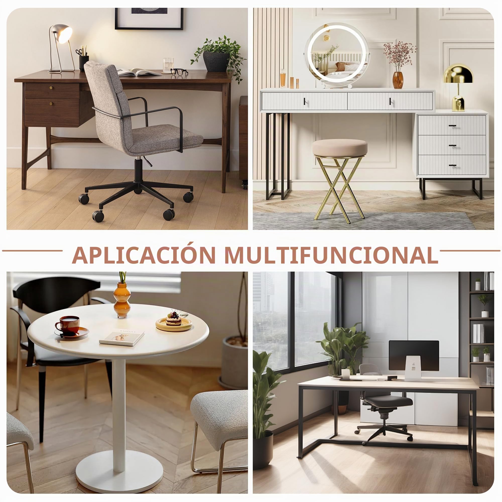 Silla Oficina Piel Sintética con Ruedas,Silla Escritorio Moderna De Medios De Siglo, Ajustable En Altura Y ángulo, Ruedas 360° para Estudio U Oficina, Office Chair,hasta 136 Kg