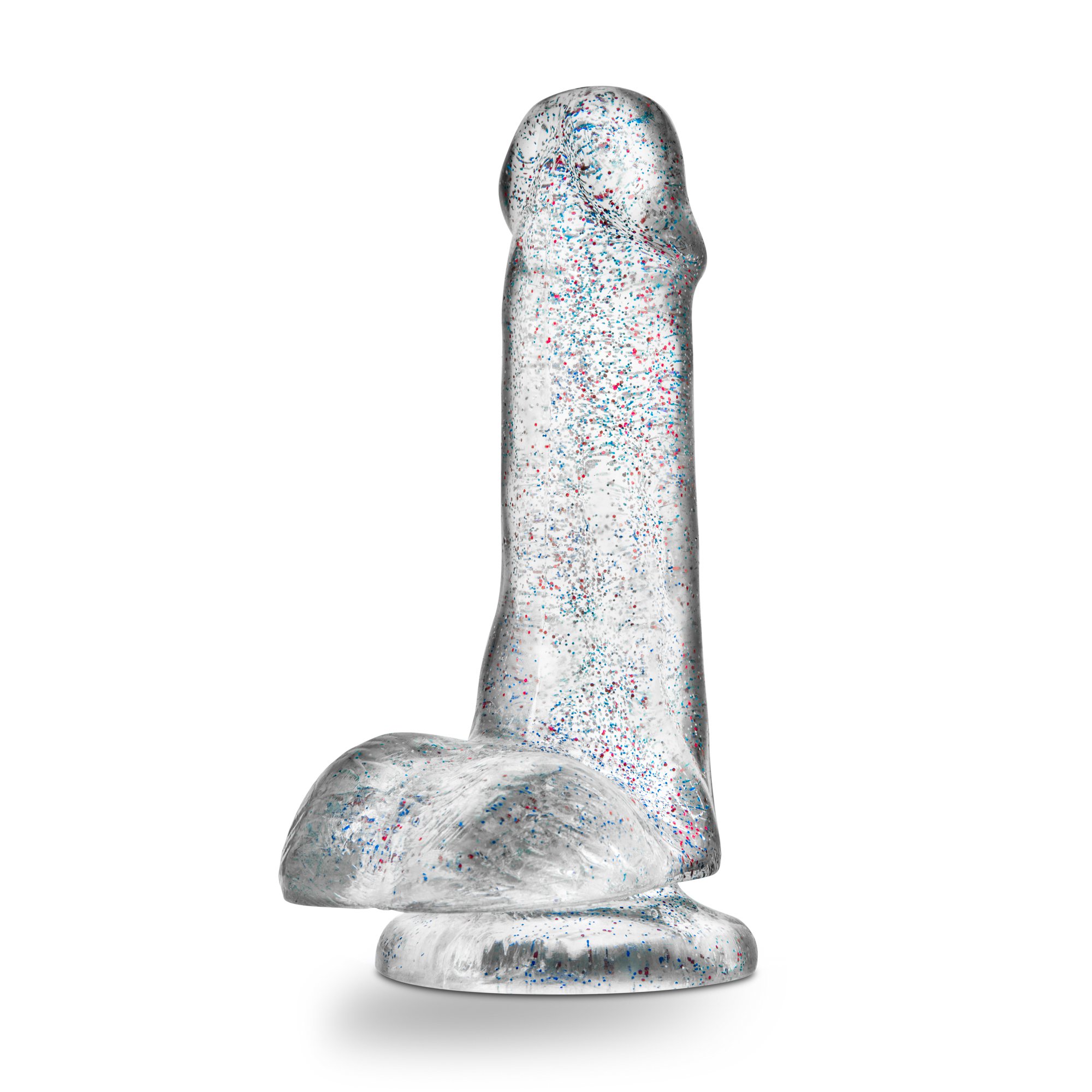 Blush Naturally Yours 6" Small Glitter Dildo w/Balls, Realistic Soft Cock, Suction Cup, Harness Compatible Male Female Anal & Vaginal Pleasure Play Adult Sex Toy Penis for Women, Men, Couples - Clear