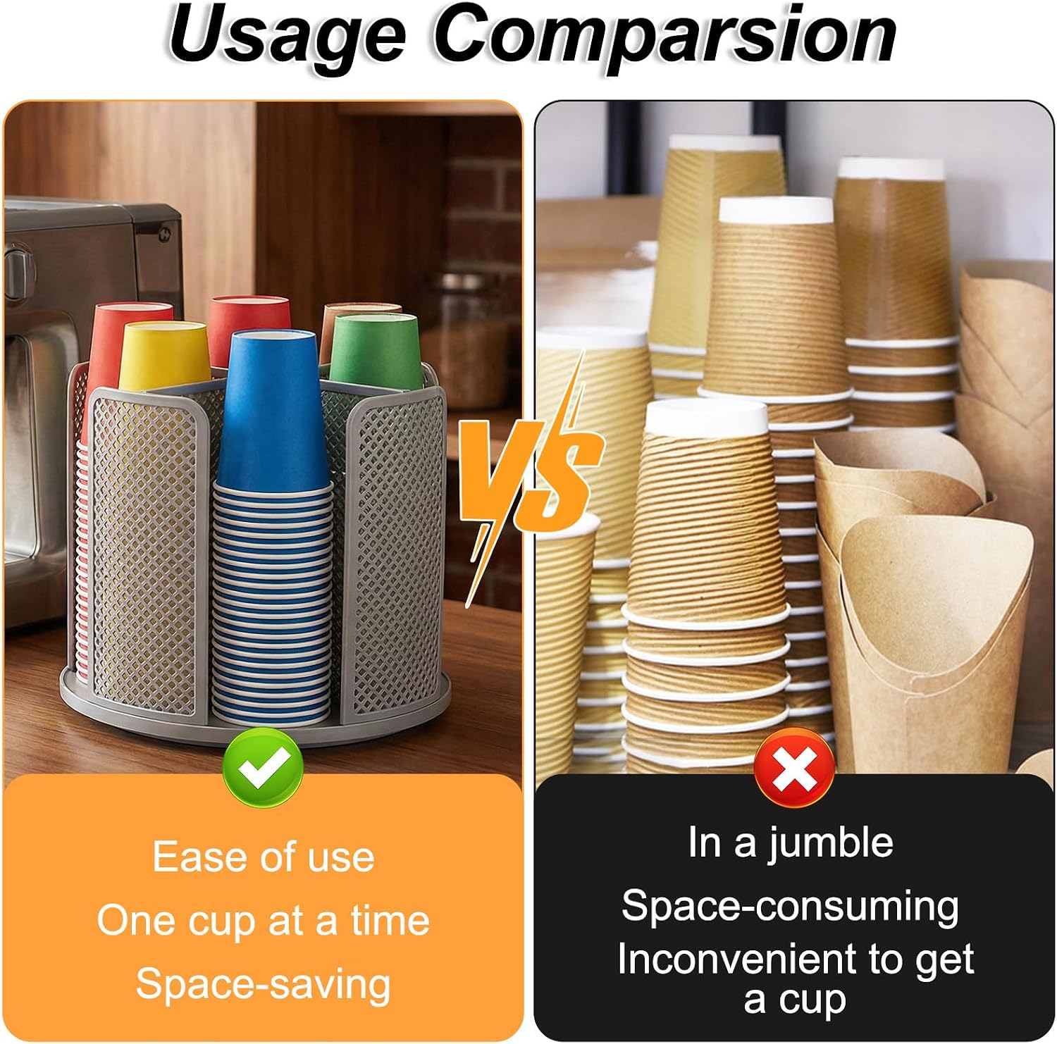 Kenaoeo 3 PCS Rotating Coffee Cup Dispenser with 4 Compartments Cup Holder Organizer for 5-16oz Disposable Paper Plastic Cups and Lids, for Restaurant Coffee Station Office Home