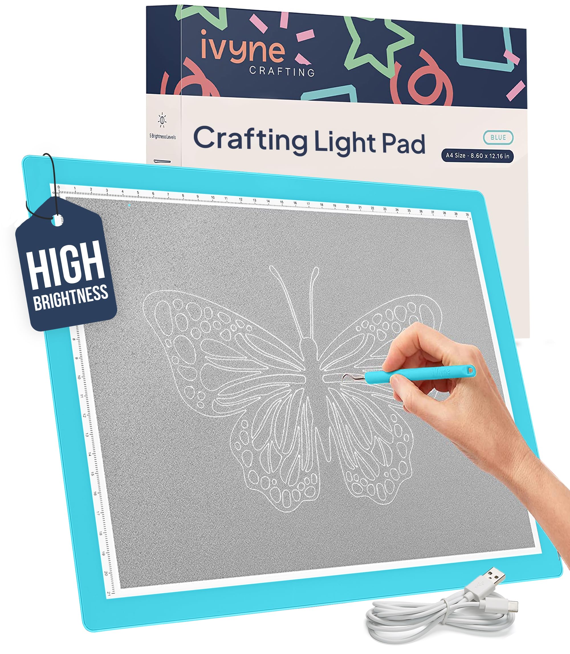 iVyne Przewodowa podkładka świetlna do pielenia winylu, A4 Light Box do śledzenia i rysowania, tablica świetlna do śledzenia - pudełko świetlne do malowania diamentowego, pielenia winylu, szkicowania