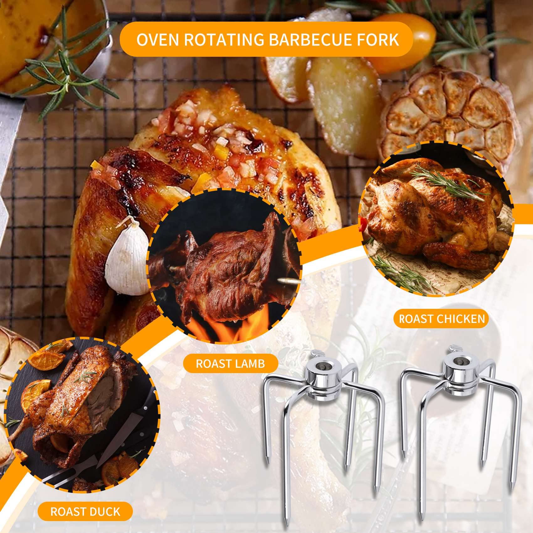 Forchette Girarrosto Barbecue In Cromo - 2 Pezzi, Per Spiedi E Arrosti, Resistente Al Calore - Foto 2