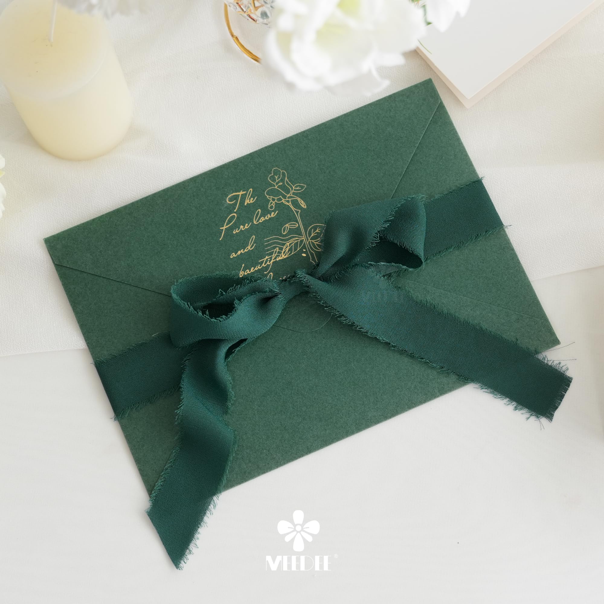MEEDEE Chiffonband, 2,5 cm, ausgefranstes Chiffon-Seidenband, sortiert, ausgefranster Rand, gemischte Farben, dünne Chiffonbänder für Bastelarbeiten, Geschenkverpackungen, Hochzeitseinladungen (9