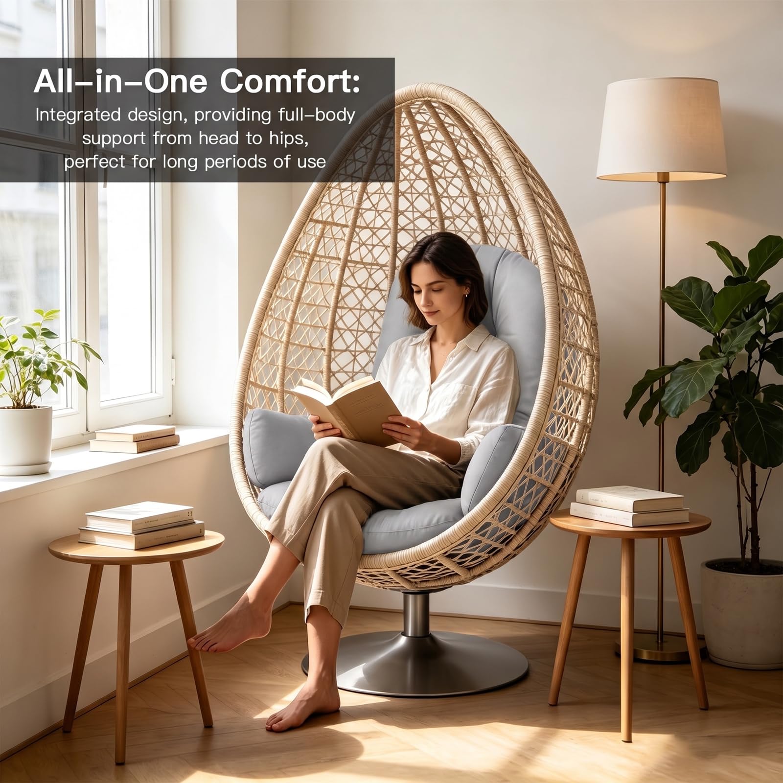 Cuscino per poltrona sospesa per esterni, impermeabile, spesso, imbottito, con forma rotonda e fissaggio, per sedia a uovo di Papasan, balcone, giardino (grigio)