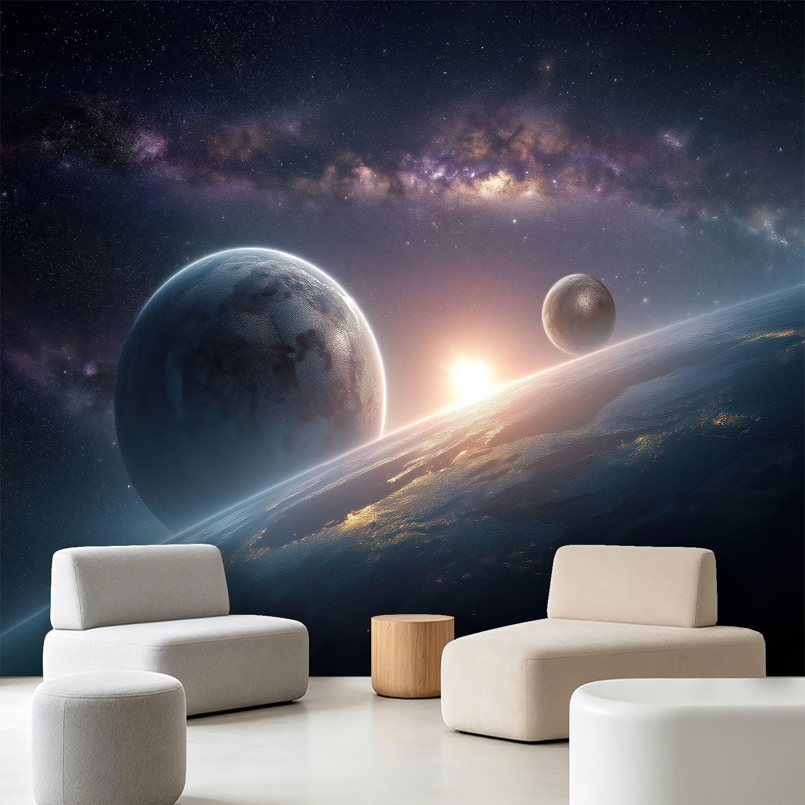 Fototapeta 3D, kosmos, wszechświat, 200 x 140 cm, tapeta na ścianę, tapeta z włókniny, dekoracja ścienna, tapeta ścienna do sypialni, salonu, planety, gwiaździste niebo, galaktyka, mgła