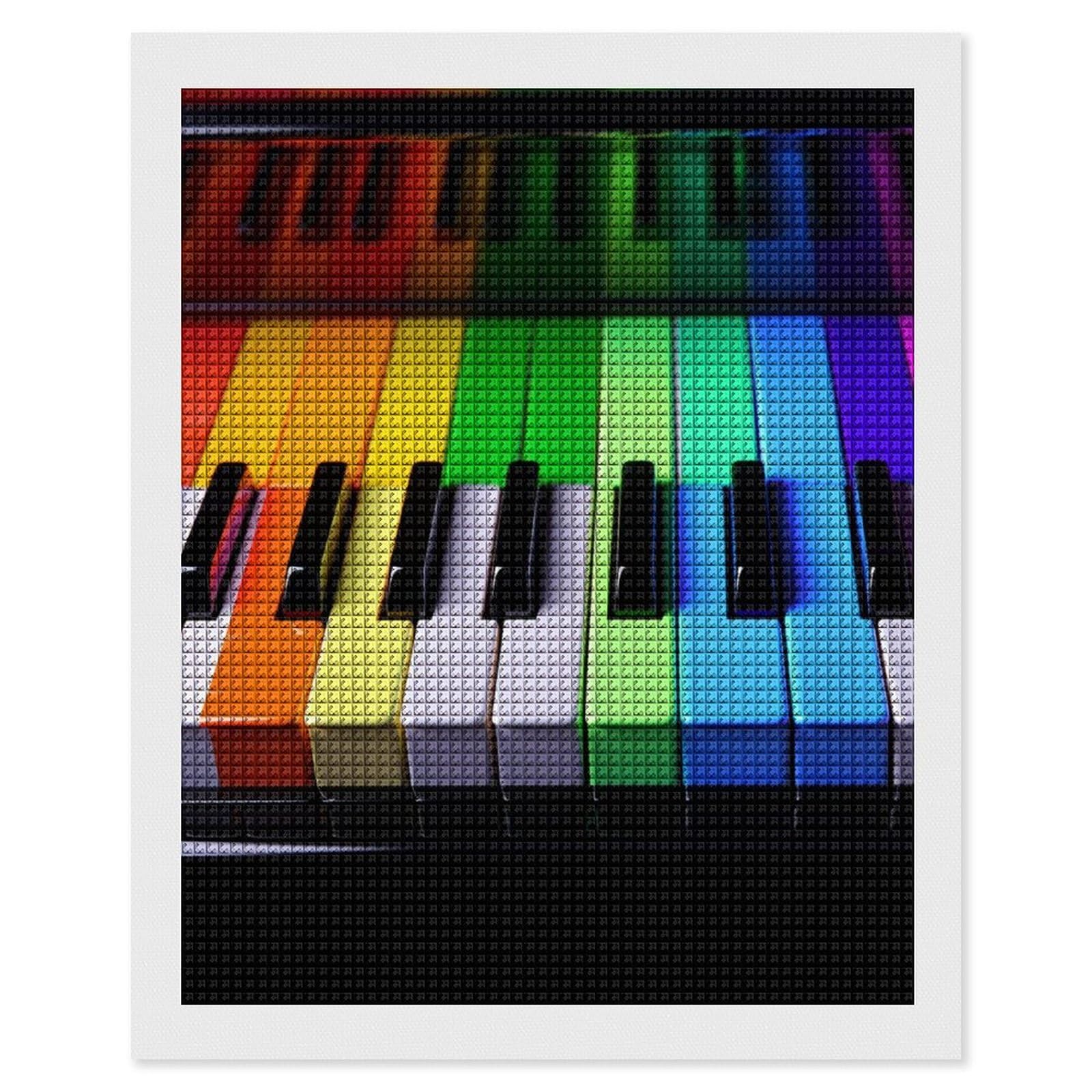 FodPand Colorful Piano Music Rainbow 5D Diamond Painting Kits for Adults Beginners Full Drill Square Diamond Dots Pictures Gem Art Supplies for Home Wall Room Decoration DIY Craft Set Gift 16x20
