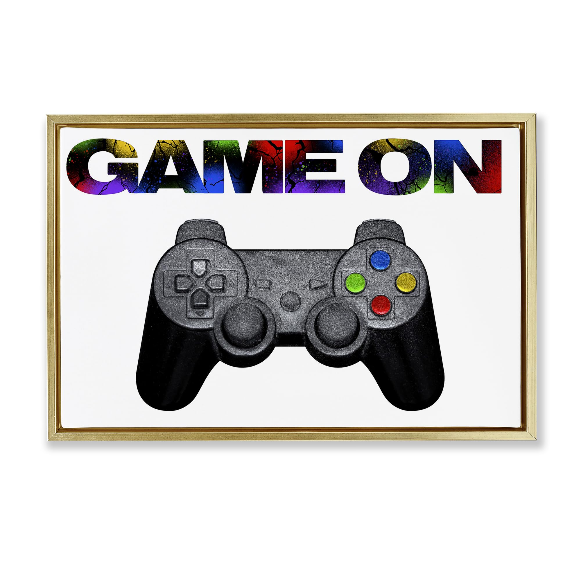 Stupell Industries Metallic Gold (Matte) 'Controller Game On Splatter'| Floating Frame Canvas Art