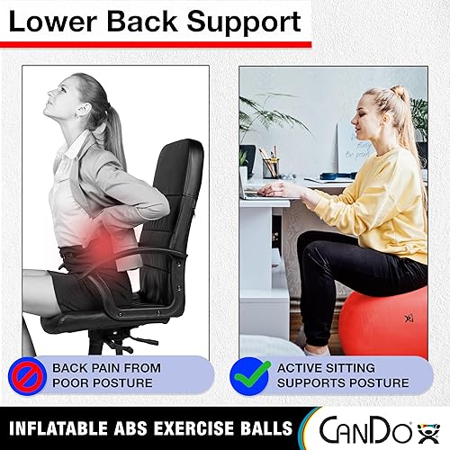 Miniatura 4 de CanDo Pelota de ejercicio inflable, color rojo de 29.5 pulgadas, duradera, extra gruesa, antideslizante, para entrenamientos de núcleo, yoga,