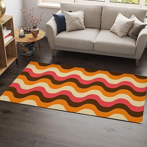 Miniatura 3 de Alfombra geométrica abstracta de los años 70, estilo vintage, retro, lavable, antideslizante, no desprende pelo, para sala de estar, dormitorio,