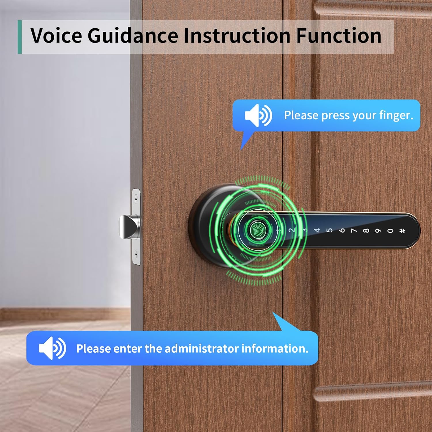 Image showing voice guidance prompts for the IRONZON Fingerprint Door Lock.