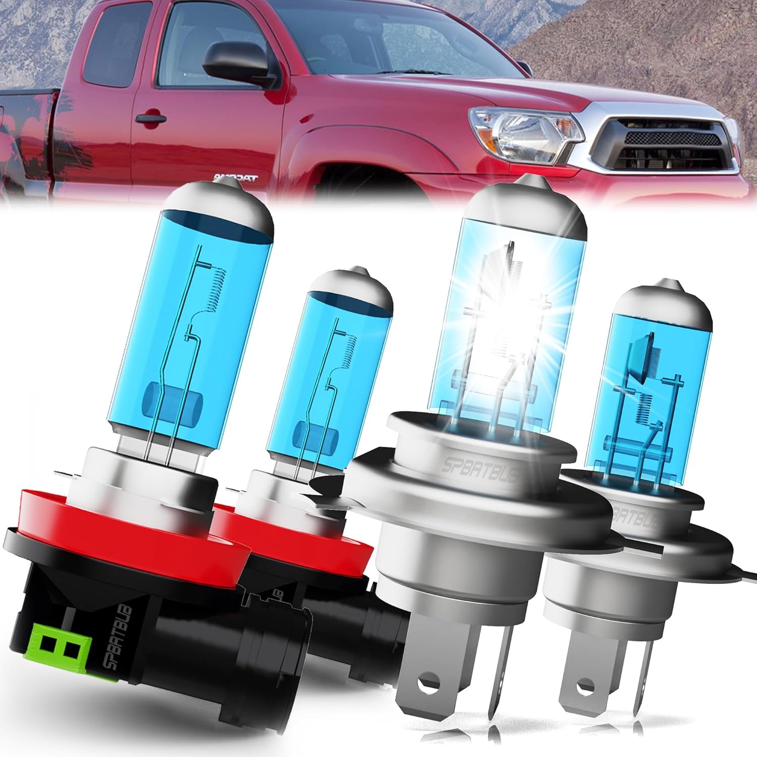 Compatible With Toyota Tacoma 2012-2015 halogen Headlight Bulbs Front Bulb Bright Light halogens Combo, 9003/H4 High/Low Beam + H11 Fog Lights, 4 Pack