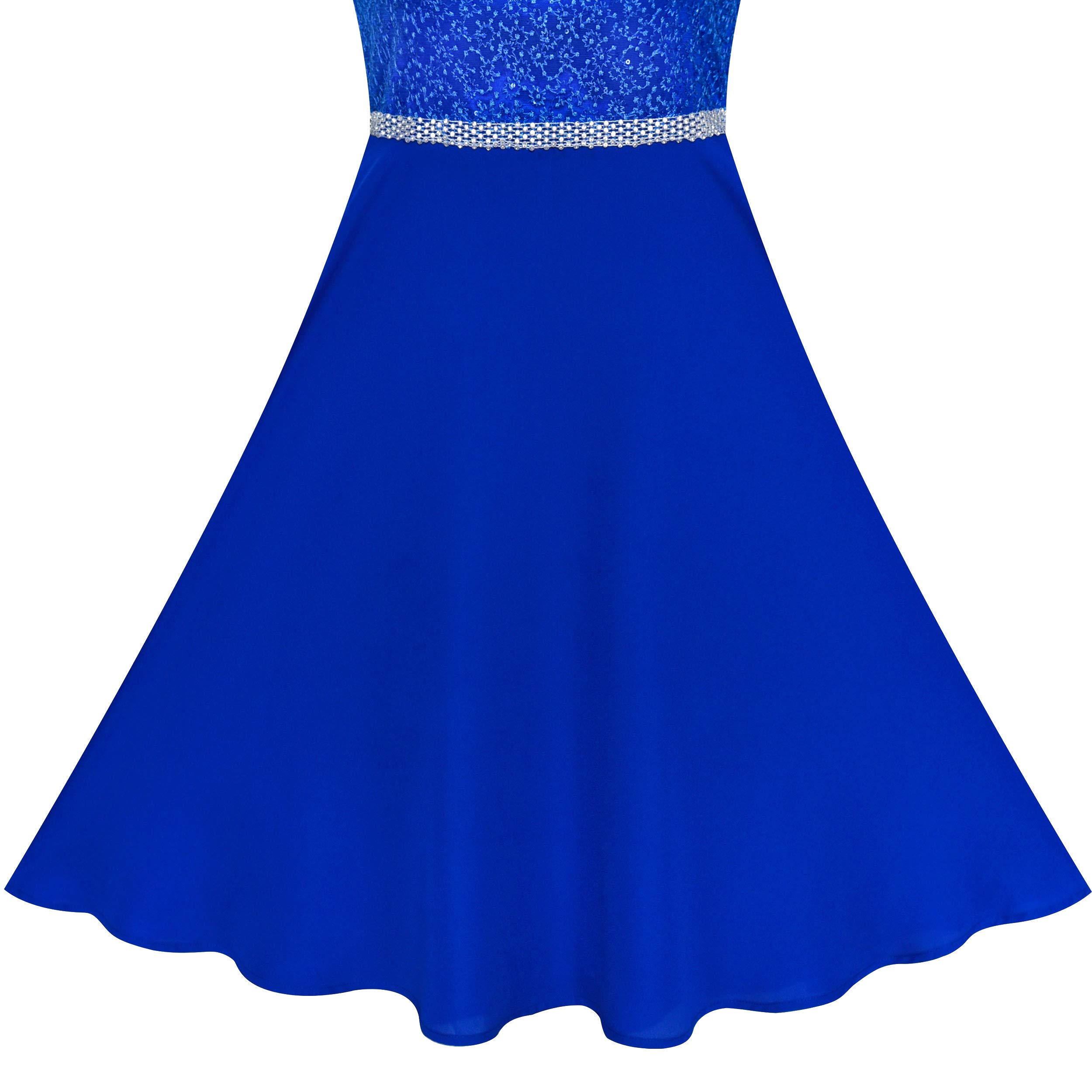 Sunny Fashion Robe Fille Rhinestone Mousseline de Soie Demoiselle d'honneur Bal de Danse Maxi Robe 6-14 Ans