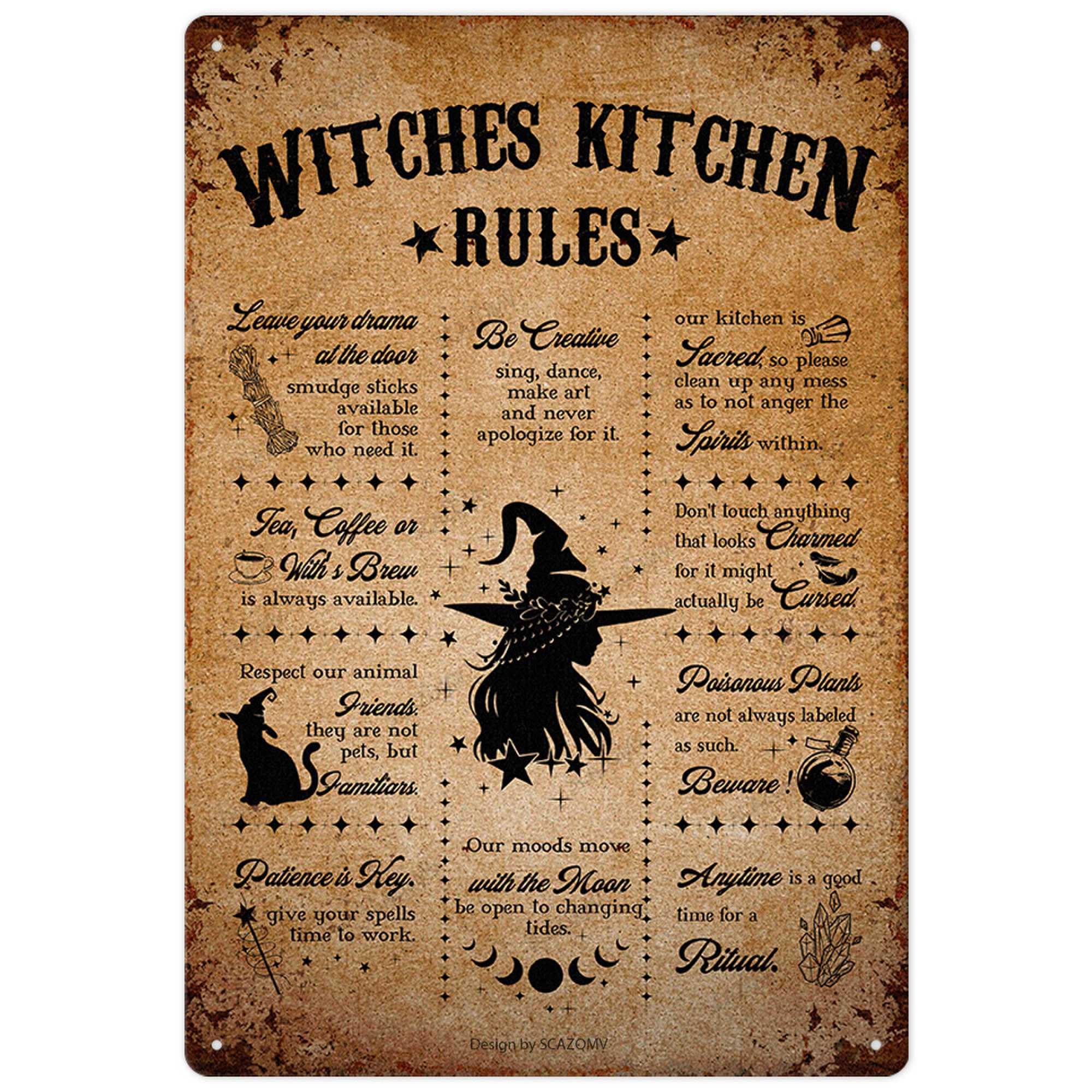 Plaque Enseigne Métal étain Halloween – Sorcières – 20x20 Cm – Déco Vintage 010