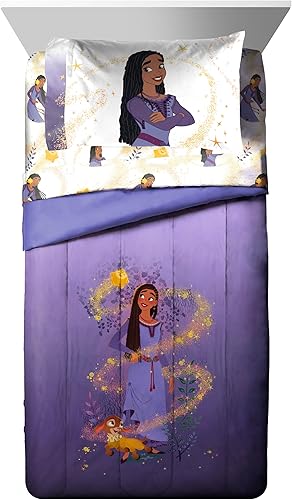 Miniatura 2 de Disney Wish - Juego de edredón tamaño individual, juego de cama de 5 piezas, incluye juego de sábanas y fundas de almohada, ropa de cama súper suave