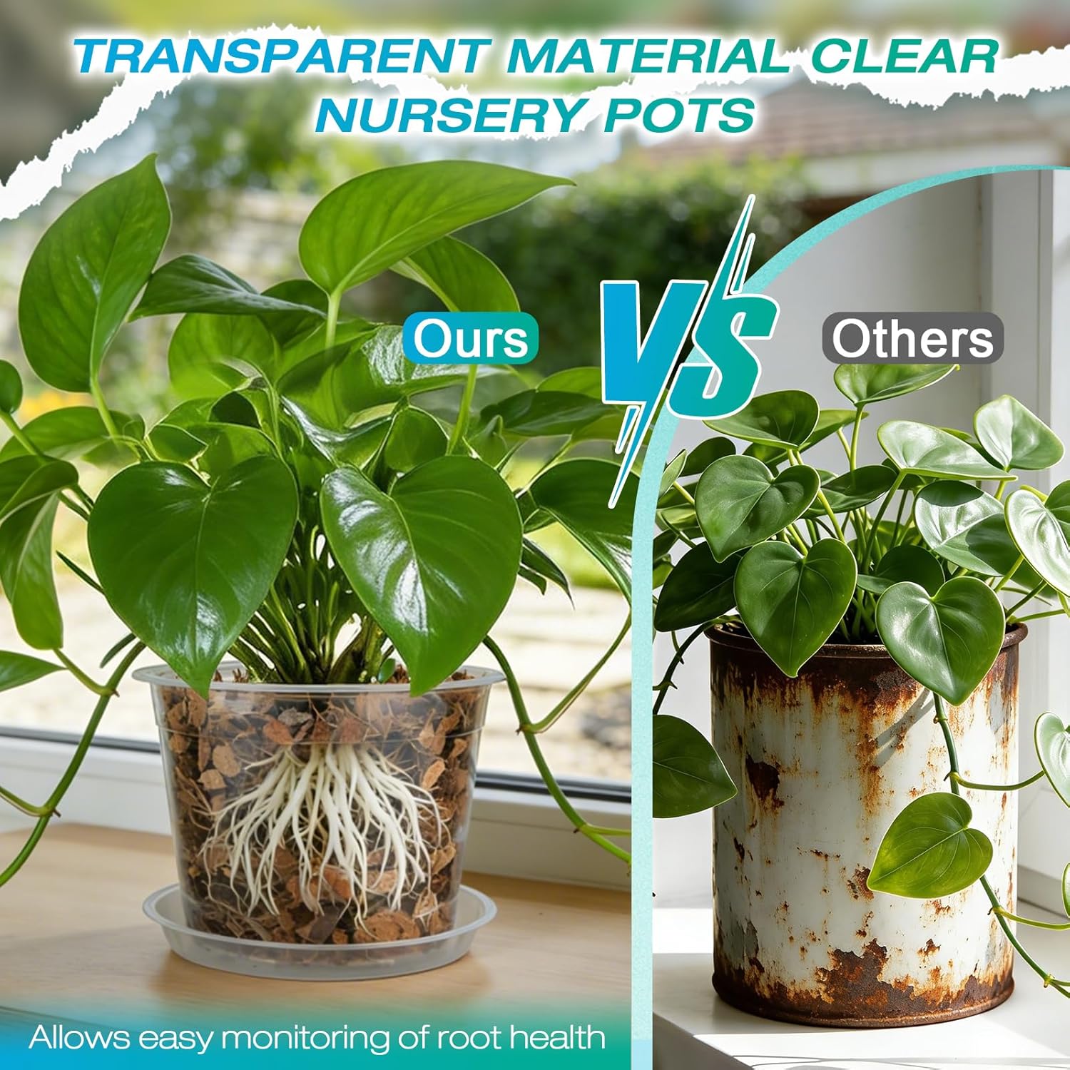 8/10/12 Inch Clear Nursery Pots with Drainage and Sacuers, 15 Pack Plastic Pots for Plants Indoor Outdoor, Variety Large Clear Pots for Flowers, Succulents (8/10/12inx5pcs)