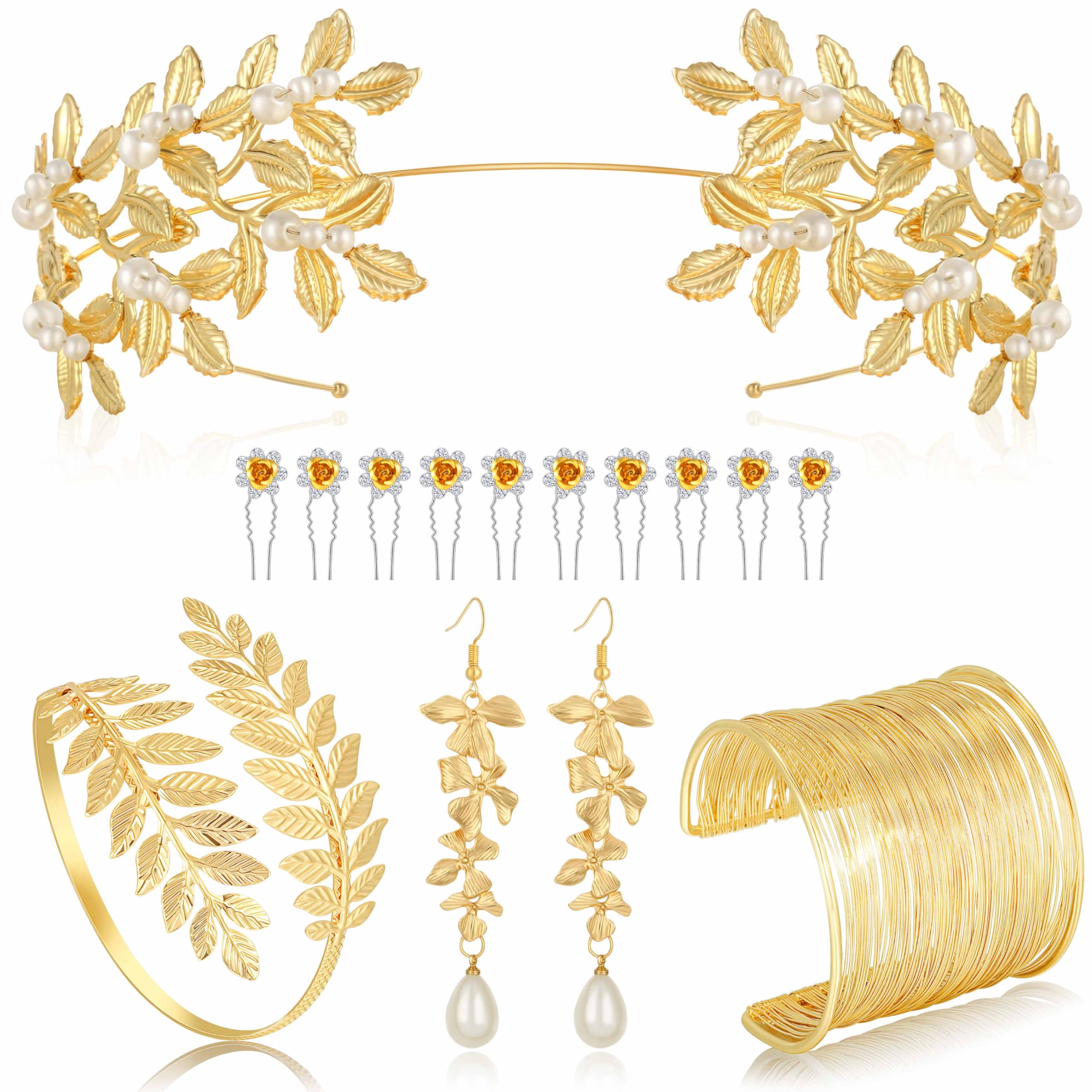 Shakalaka Gold Greek Goddess Accessories Toga Costume for Women Greek Headpiece Jewelry Set