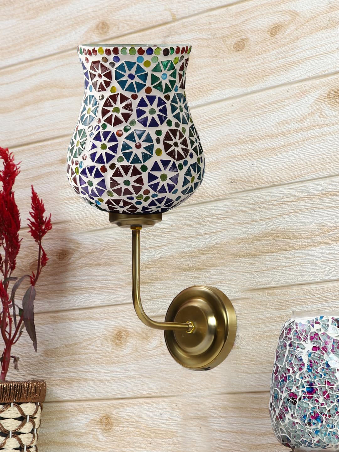 Devansh Antique Glass Shade Wall Mounted Lamp with Gold Metal Base - Height 13 Inch | Contemporary Accent Light for Indoor Spaces, E27 Bulb Compatible, Ideal for Home, Living room and Hall Area (GJ11)-picture-12