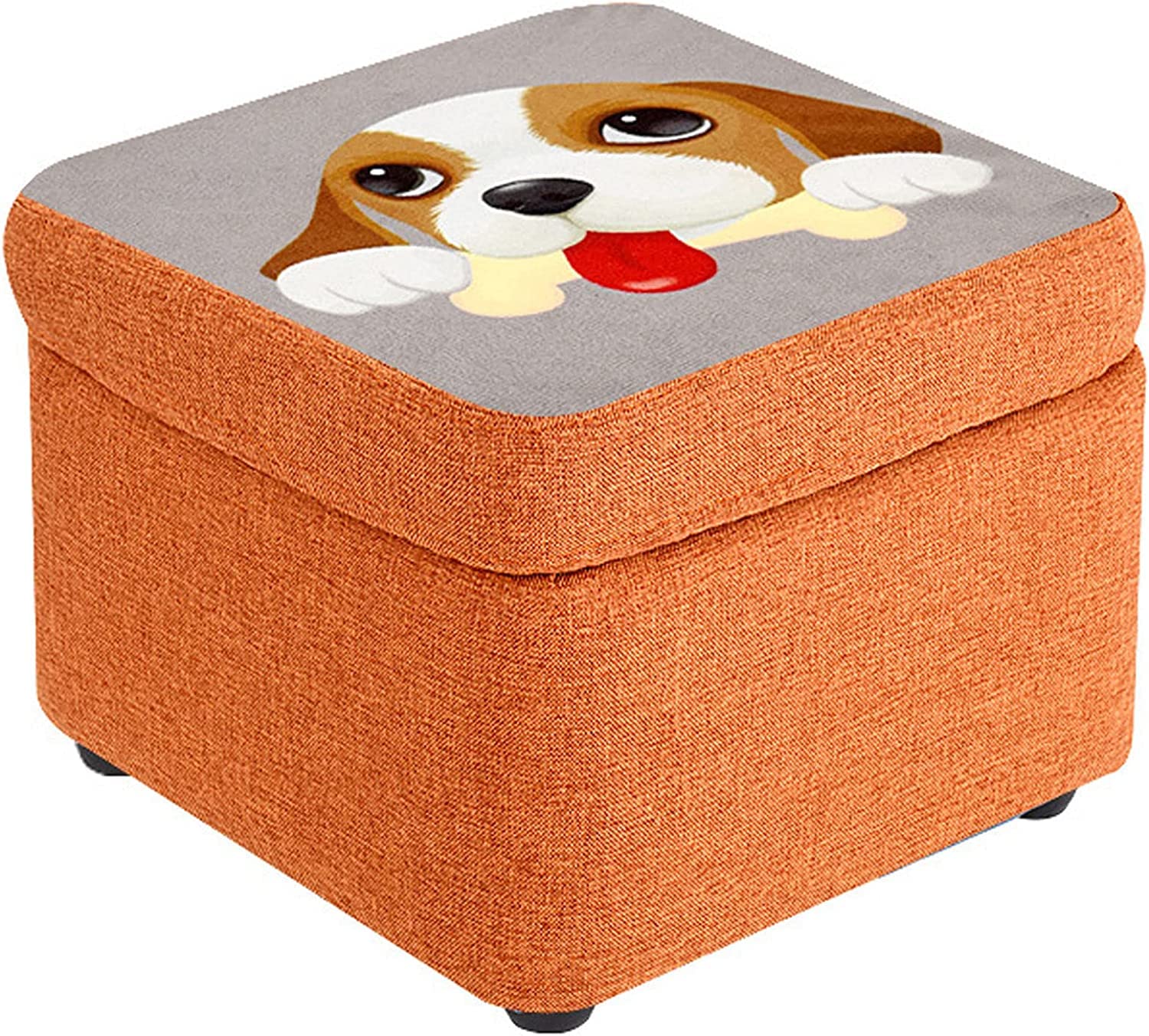 Repose-Pieds Ottoman Marron Chien S en Tissu avec Coffre de Rangement Intégré