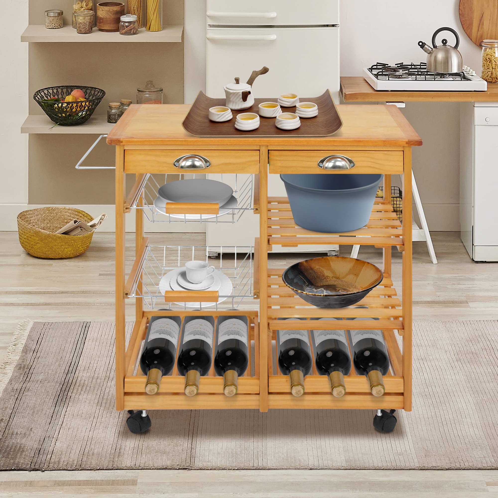 Nova Microdermabrasion Rolling Wood Kitchen Island Storage Trolley