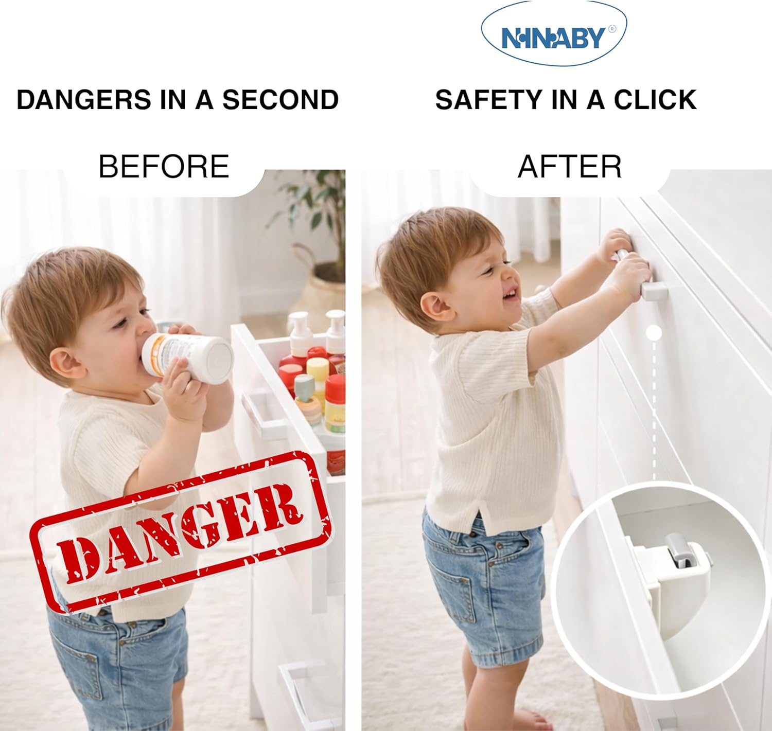 Magnetic Cabinet Locks (20 Locks + 4 Keys) – Ultra-Strong Child Safety Magnetic Locks for Thick Cabinets & Drawers (Up to 2″) – Invisible Baby Proofing – No Drill – 3M Adhesive
