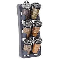 Amazon Brand – Solimo Plastic Spice Rack with 6 Jars, (Black, Standard Size)