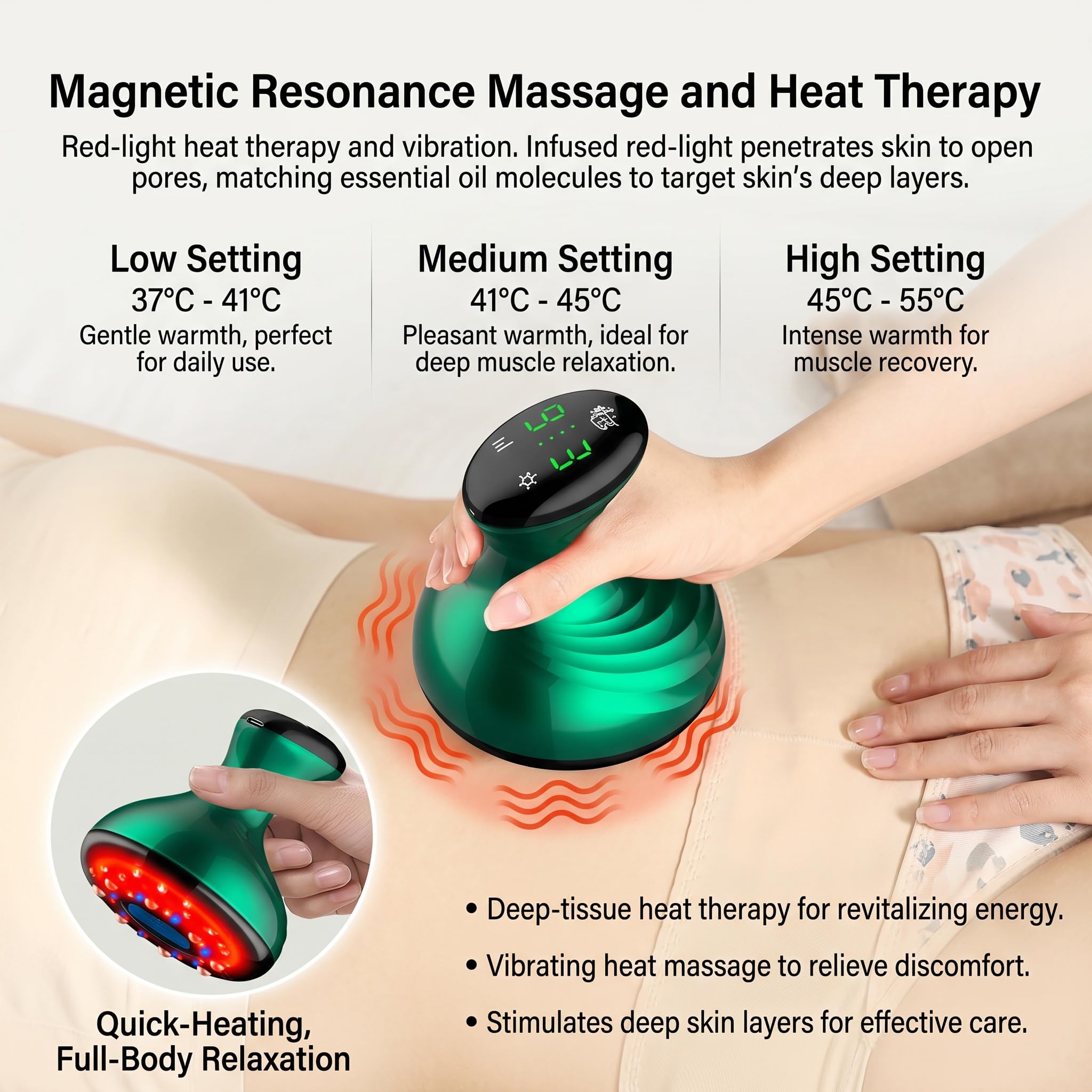 Masajeador Anticelulítico Eléctrico 5en1, Ventosa de Masaje con Calor e Infrarrojos, 9 Niveles de Aspiración, Pantalla LED, Para Muslos, Abdomen, Brazos (Blanco Perla)