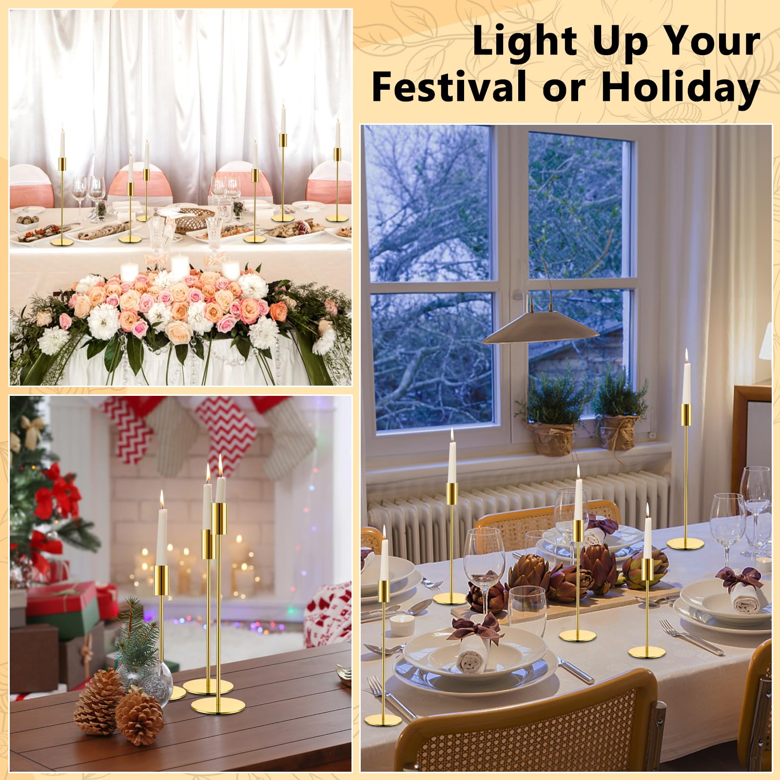 Portacandele in Metallo, Set di 9 Porta Candele da Tavolo 32/27/22cm, Centrotavola Portacandele Cono, per Candele Coniche da 2.2cm, Candelabro Moderno per Matrimoni, Natale, Cena a Lume