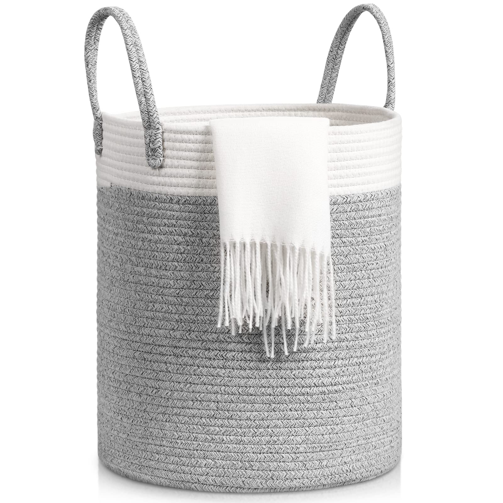 Laundry Basket, Toy Storage Basket for Kids Baby, Grey+White (35x40cm)