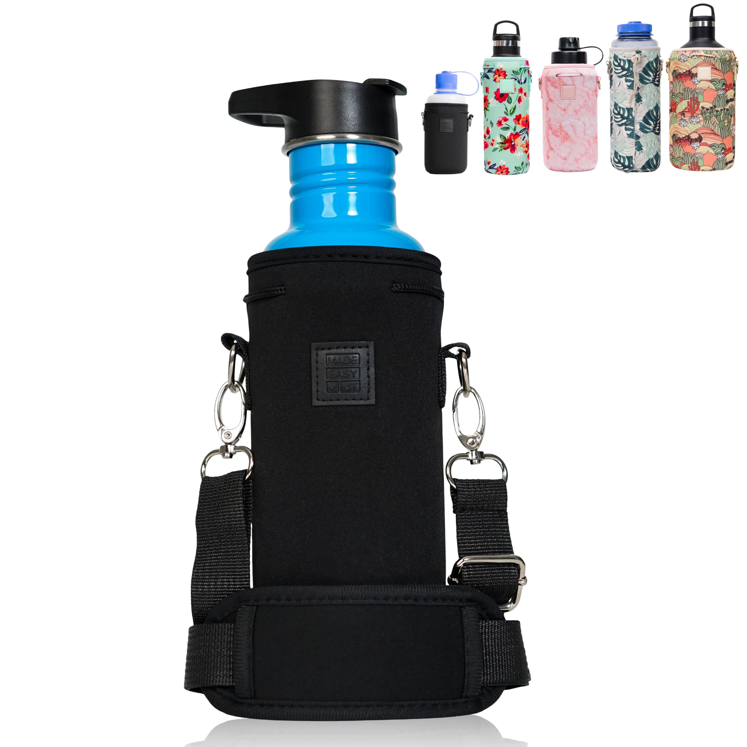 Made Easy Kit Water Bottle Carrier Insulated Neoprene - Adjustable Padded Shoulder Strap - Sling Pouch for Glass Bottle, Stainless Steel Tumbler - 5